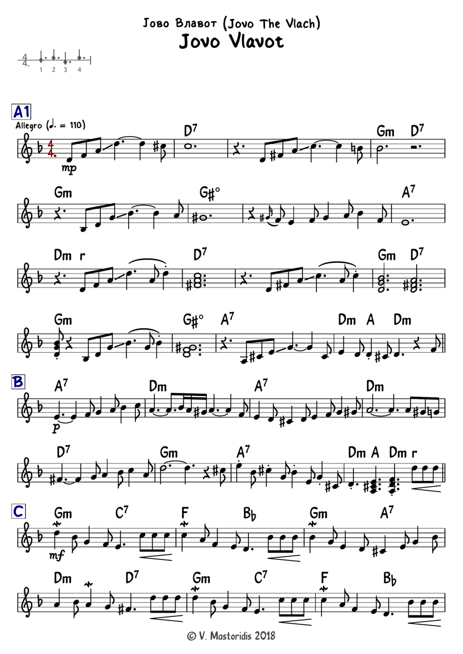 Jovo Vlavot (Lead Sheet & Bass Notation) Small Ensemble scores gallery preview page 1