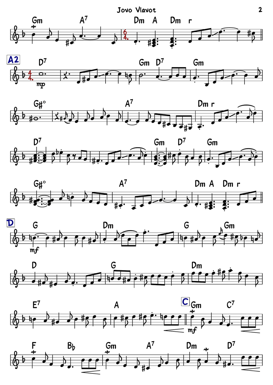 Jovo Vlavot (Lead Sheet & Bass Notation) Small Ensemble scores gallery preview page 2