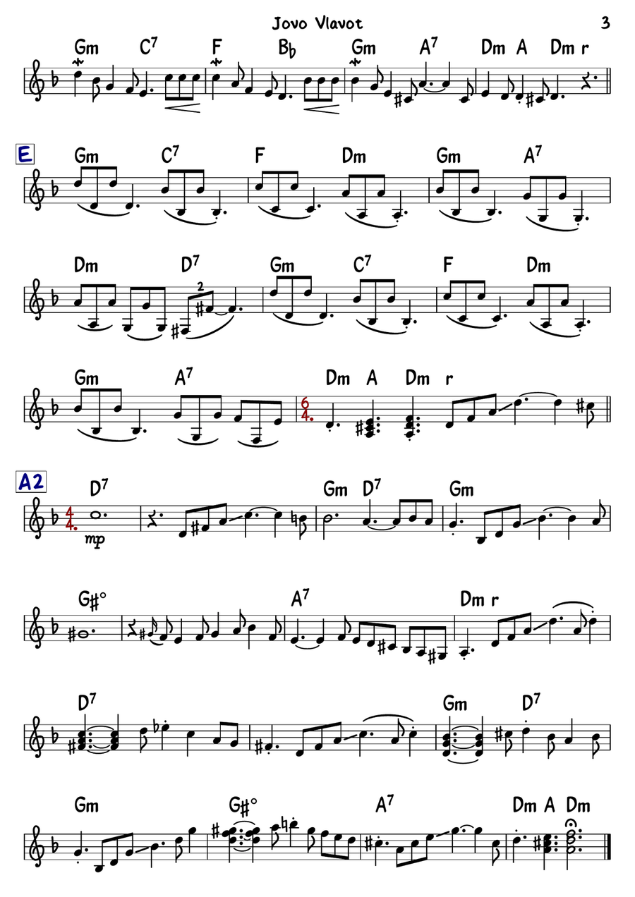 Jovo Vlavot (Lead Sheet & Bass Notation) Small Ensemble scores gallery preview page 3