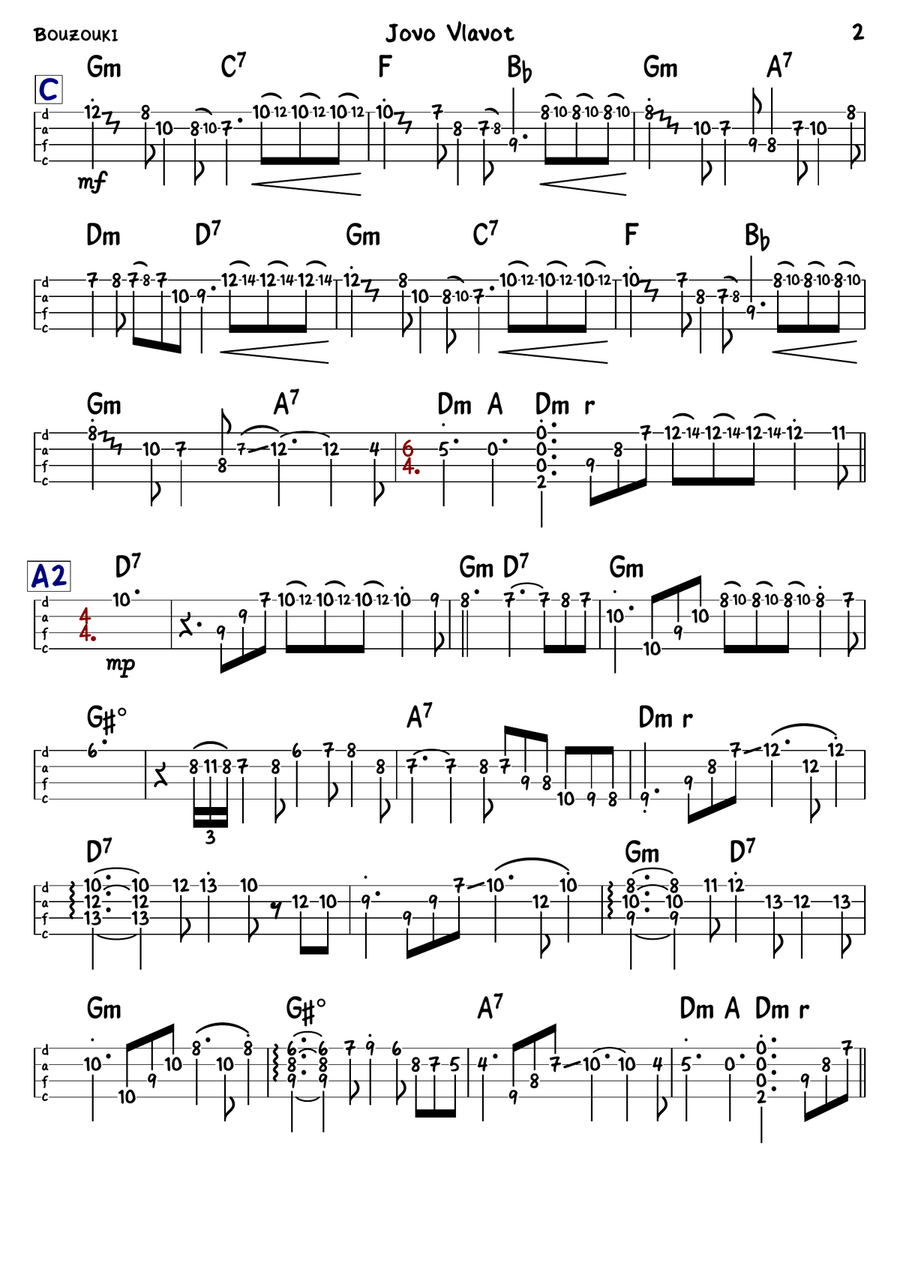 Jovo Vlavot (Tabs for Guitar, Bouzouki & Bass) Guitar Ensemble scores gallery preview page 2