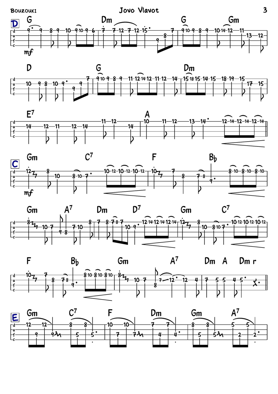 Jovo Vlavot (Tabs for Guitar, Bouzouki & Bass) Guitar Ensemble scores gallery preview page 3