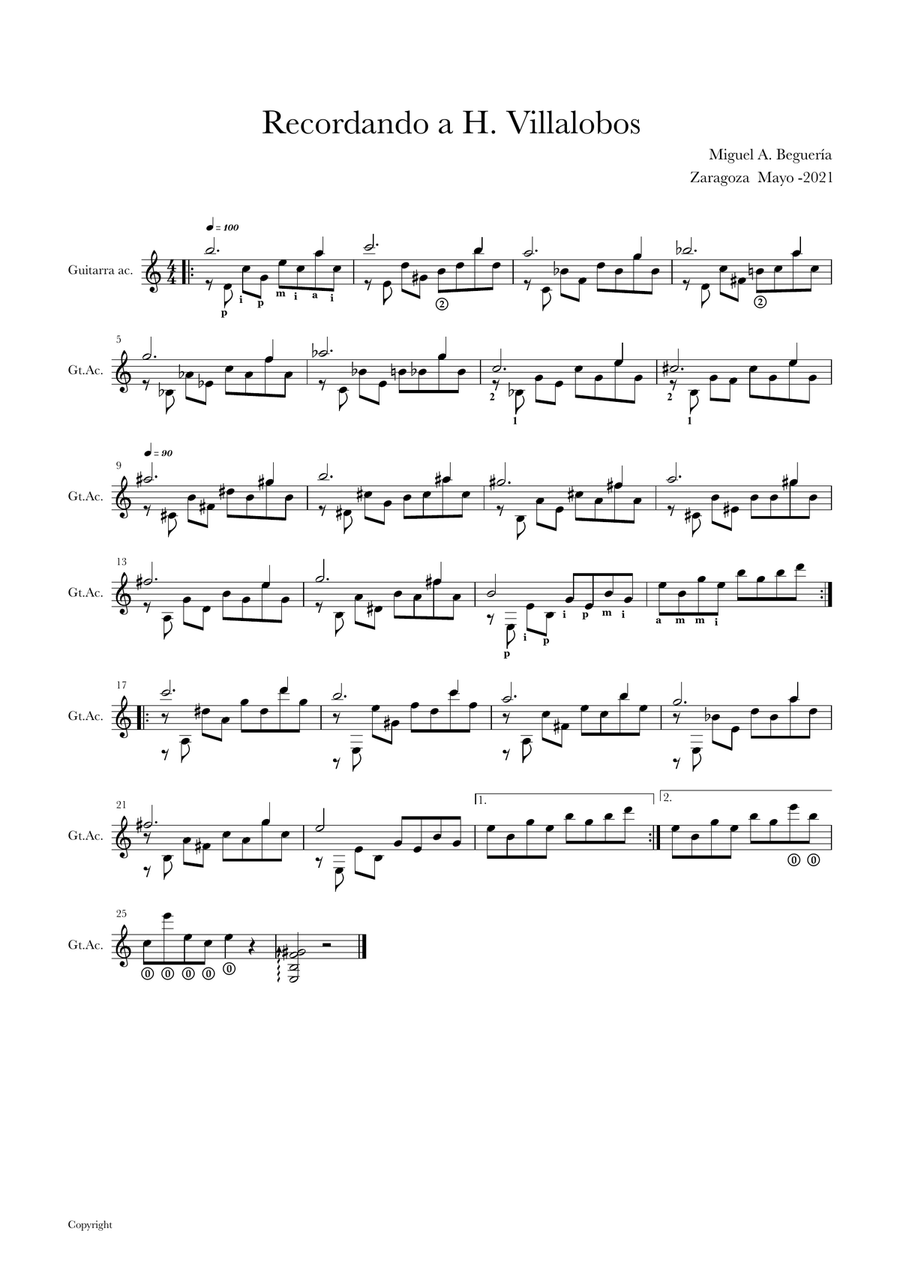 Recordando a Hector Villalobos. Estudio Guitar Solo scores gallery preview page 1