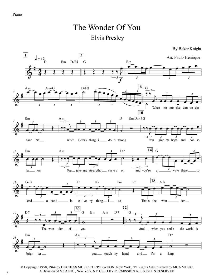 The Wonder Of You The Wonder Of You Easy Piano scores gallery preview page 2