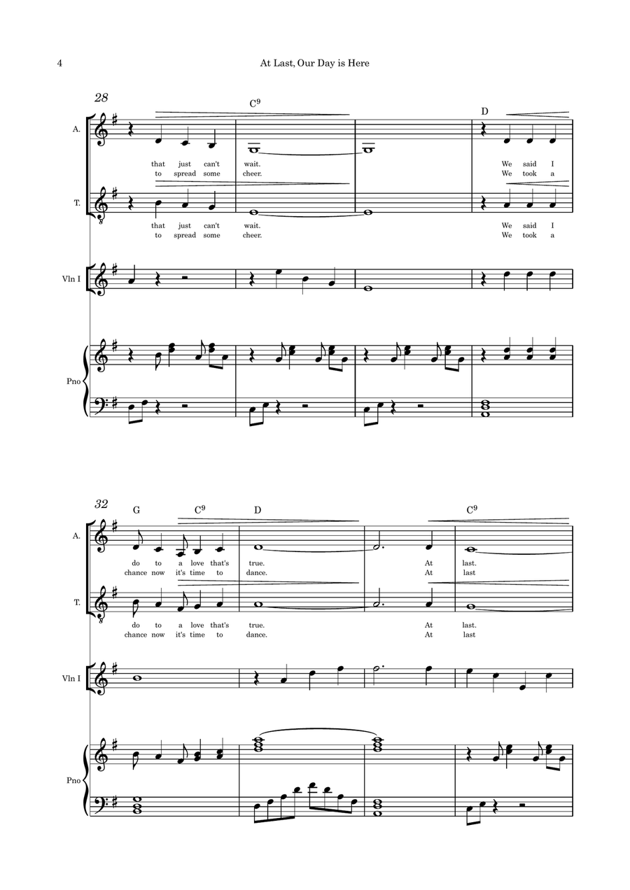 At Last Our Day is Here (The Wedding Toast song) duet (alto and tenor) violin and piano with parts Small Ensemble scores gallery preview page 4