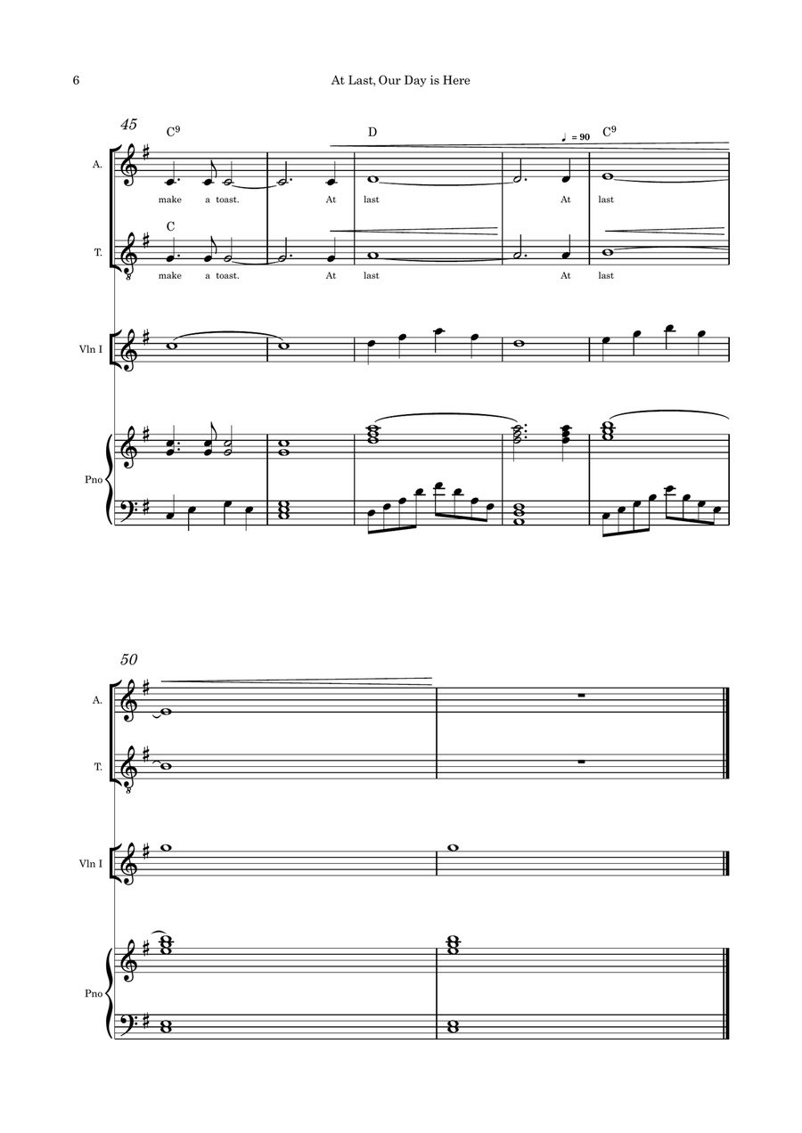 At Last Our Day is Here (The Wedding Toast song) duet (alto and tenor) violin and piano with parts Small Ensemble scores gallery preview page 6