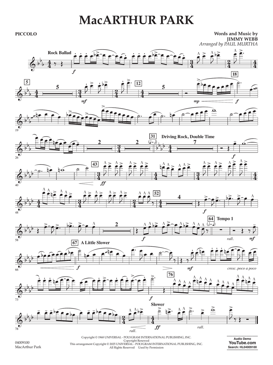 MacArthur Park (arr. Paul Murtha) - Piccolo Concert Band scores gallery preview page 1