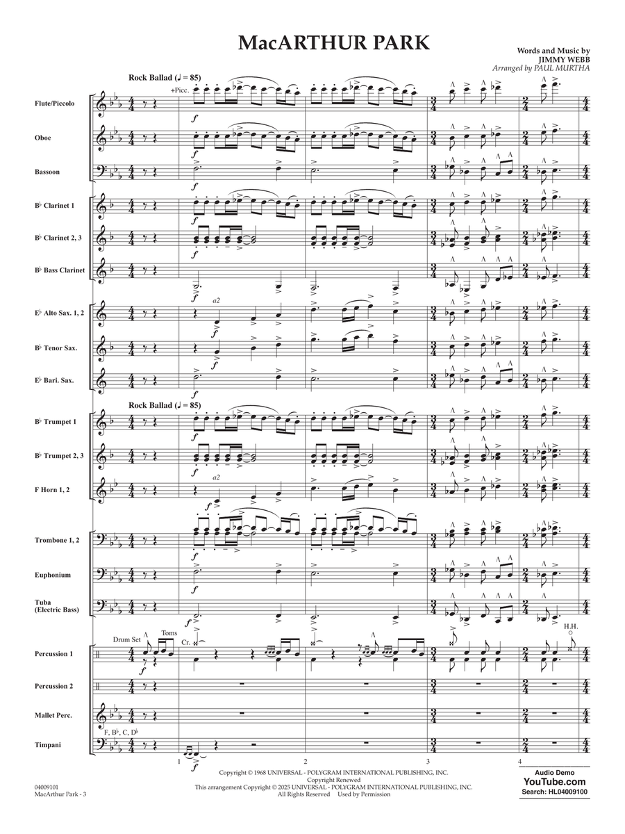 MacArthur Park (arr. Paul Murtha) - Conductor Score (Full Score) Concert Band scores gallery preview page 2