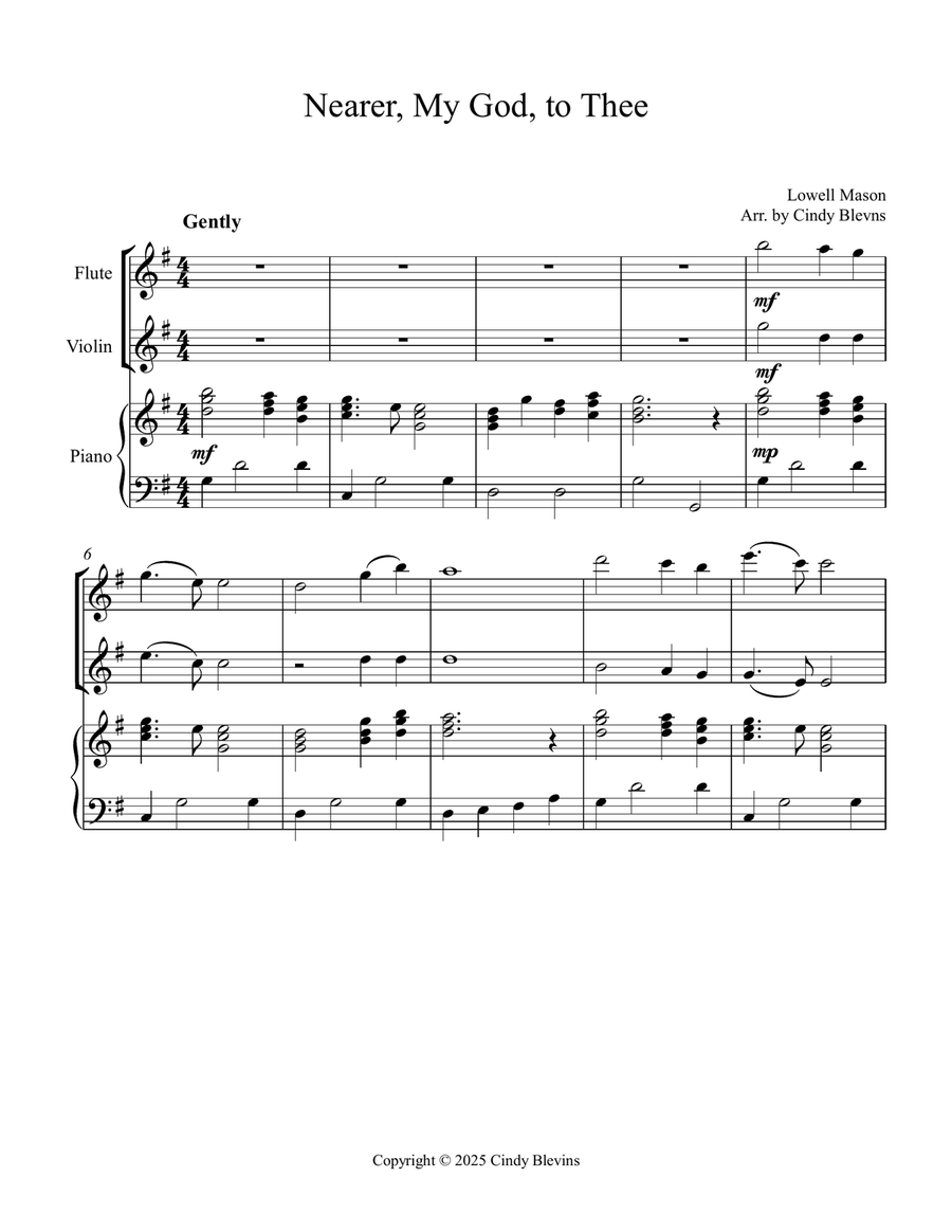 Nearer, My God, to Thee, for Flute, Violin and Piano Flute scores gallery preview page 2