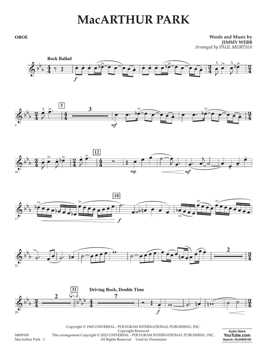 MacArthur Park (arr. Paul Murtha) - Oboe Concert Band scores gallery preview page 1