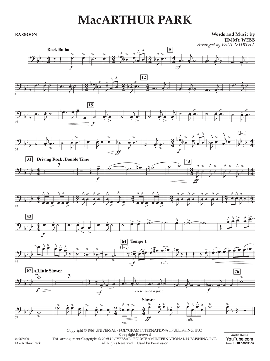 MacArthur Park (arr. Paul Murtha) - Bassoon Concert Band scores gallery preview page 1