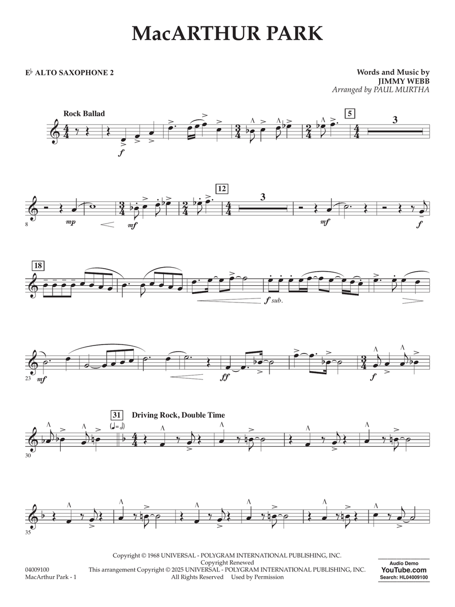 MacArthur Park (arr. Paul Murtha) - Eb Alto Saxophone 2 Concert Band scores gallery preview page 1