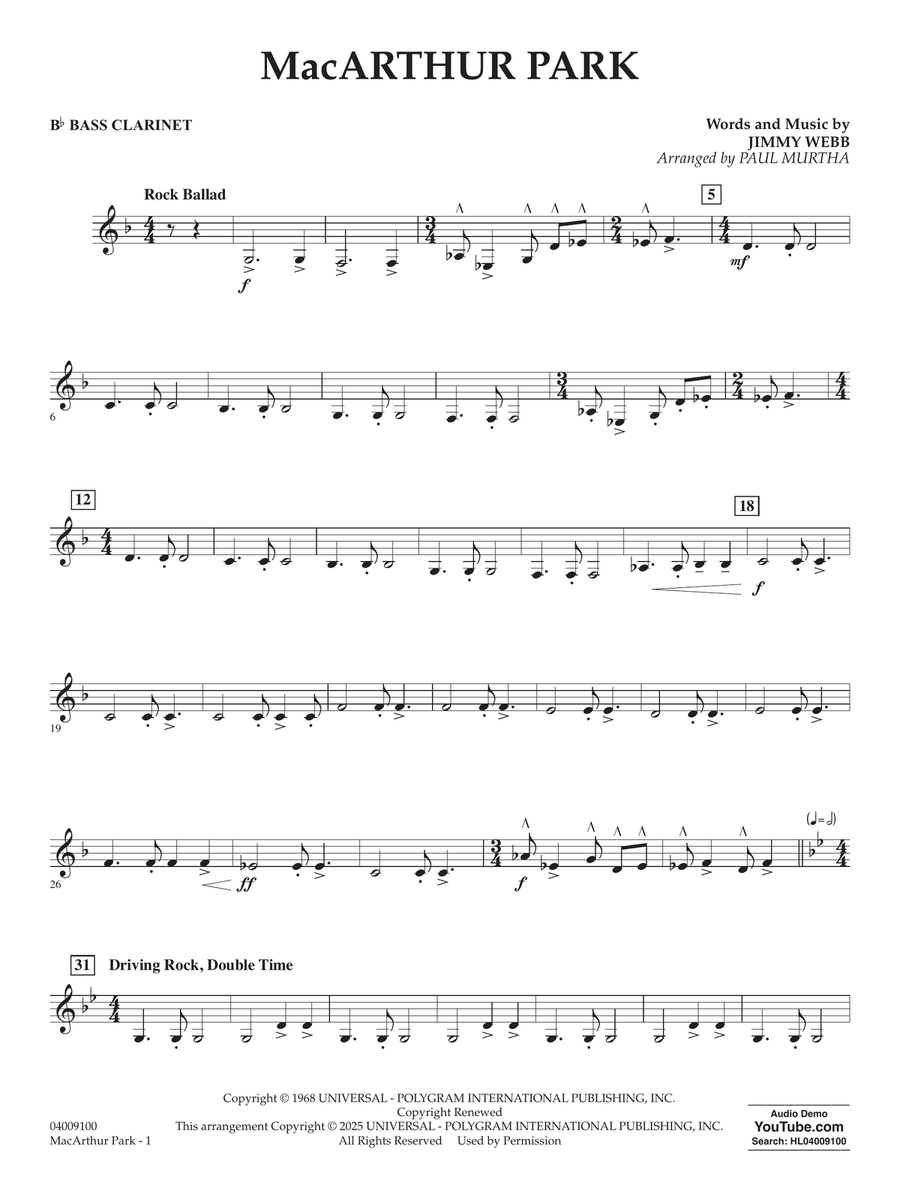 MacArthur Park (arr. Paul Murtha) - Bb Bass Clarinet Concert Band scores gallery preview page 1