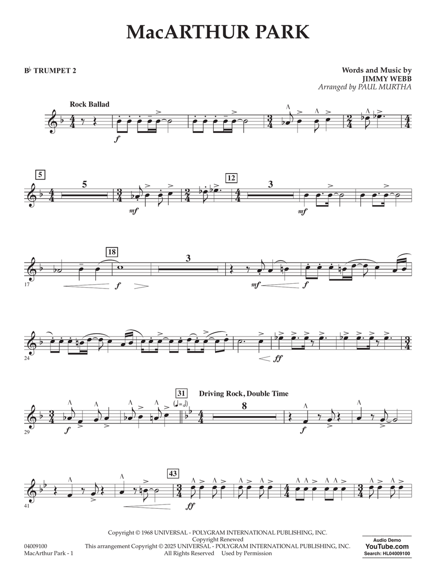 MacArthur Park (arr. Paul Murtha) - Bb Trumpet 2 Concert Band scores gallery preview page 1