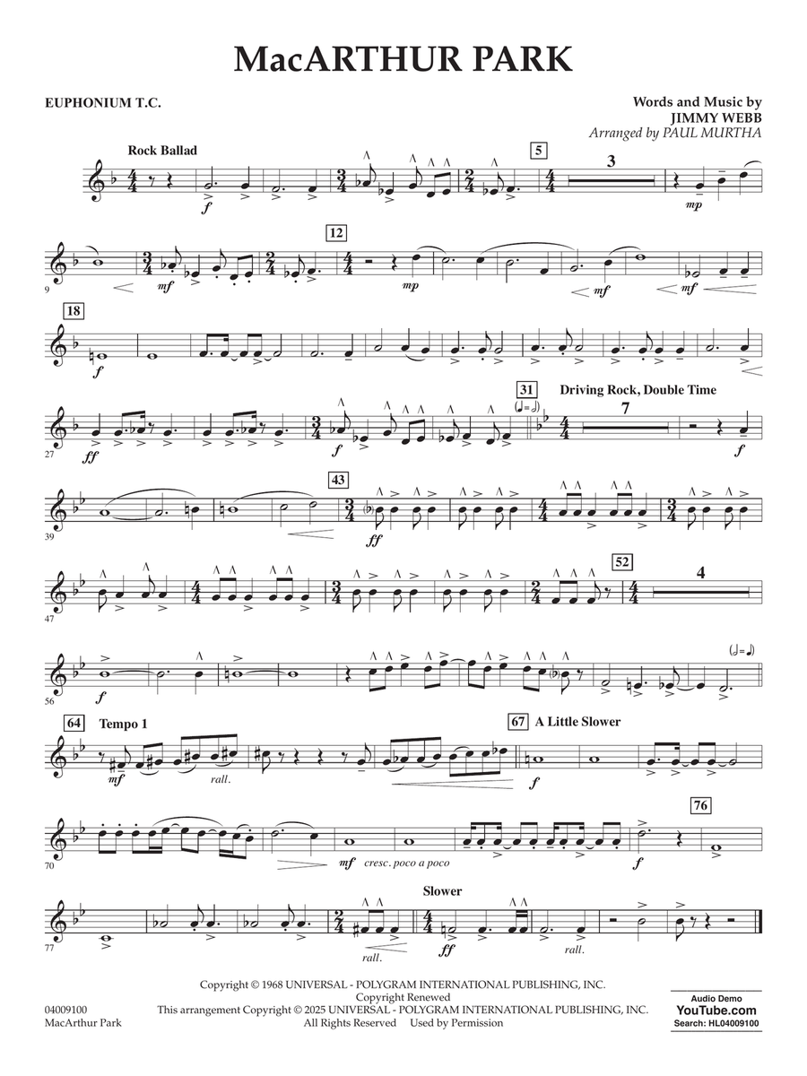 MacArthur Park (arr. Paul Murtha) - Euphonium T.C. Concert Band scores gallery preview page 1
