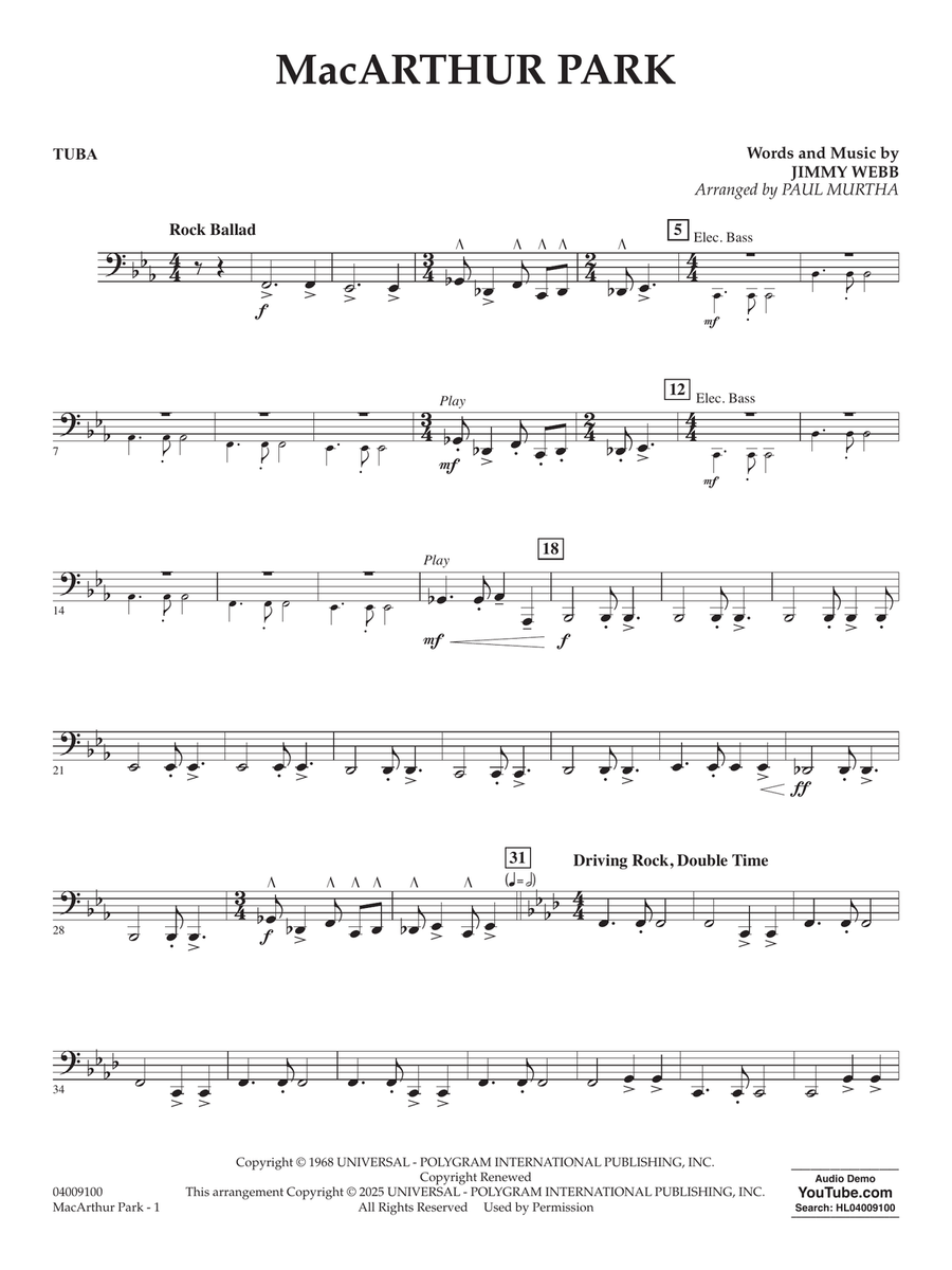 MacArthur Park (arr. Paul Murtha) - Tuba Concert Band scores gallery preview page 1