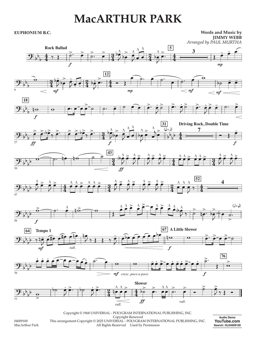 MacArthur Park (arr. Paul Murtha) - Euphonium B.C. Concert Band scores gallery preview page 1