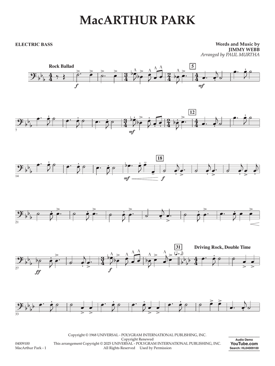MacArthur Park (arr. Paul Murtha) - Electric Bass Concert Band scores gallery preview page 1
