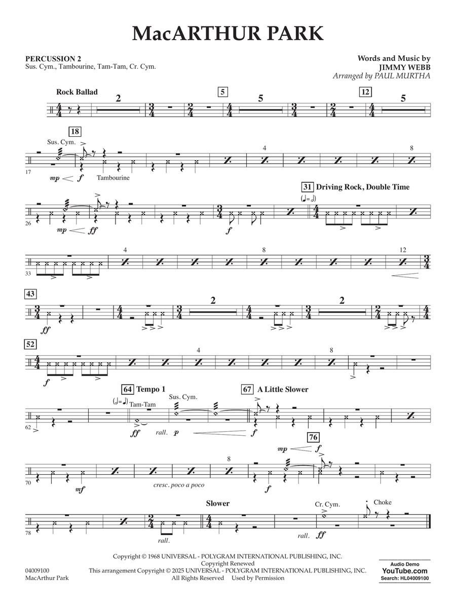 MacArthur Park (arr. Paul Murtha) - Percussion 2 Concert Band scores gallery preview page 1