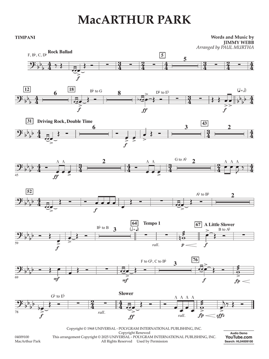 MacArthur Park (arr. Paul Murtha) - Timpani Concert Band scores gallery preview page 1