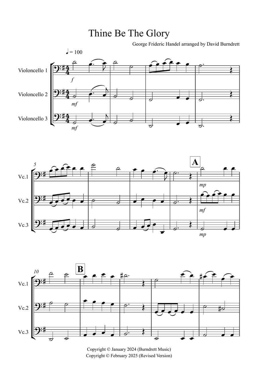 Thine Be The Glory for Cello Trio Small Ensemble scores gallery preview page 1