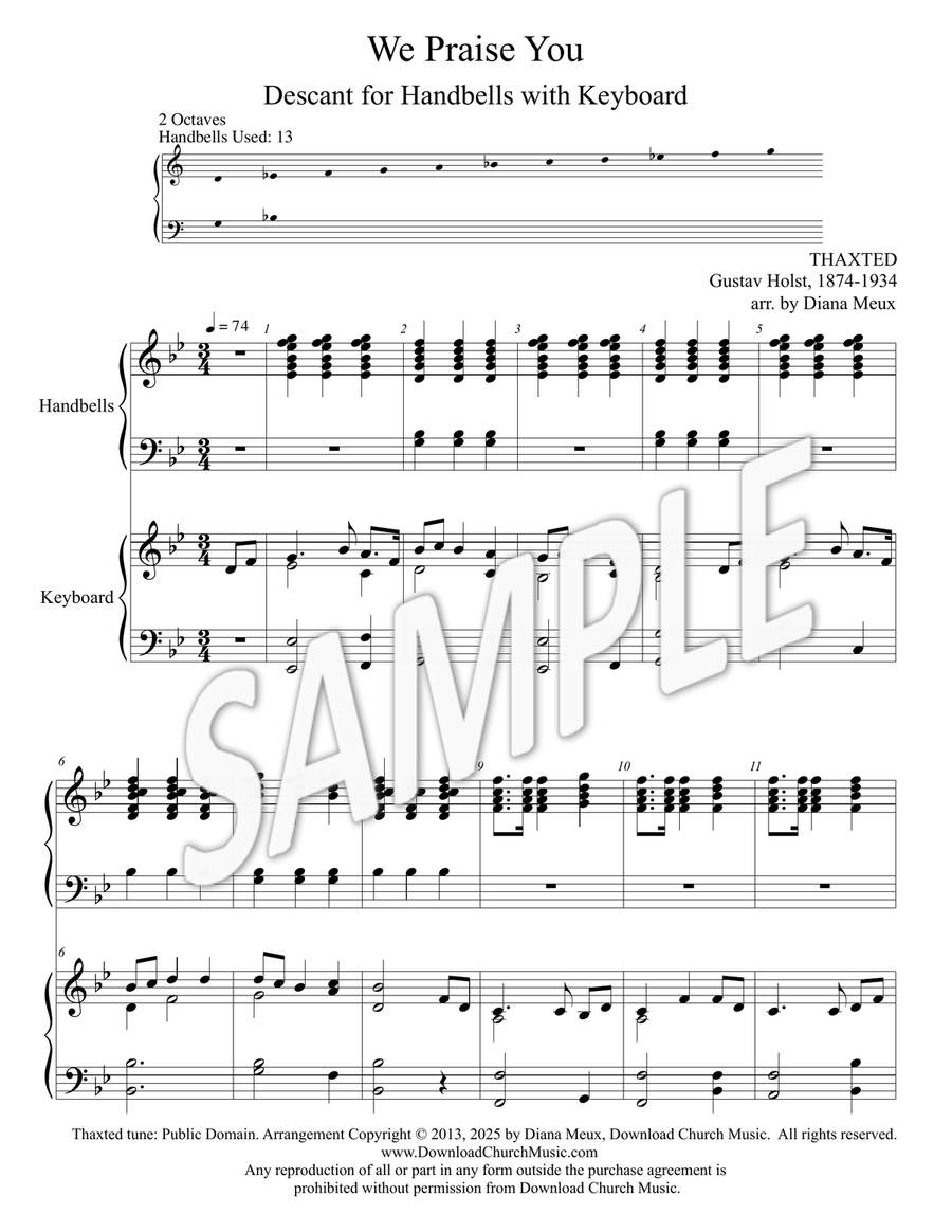 We Praise You (Tune: THAXTED) Descant for Handbells with Keyboard Handbell Choir scores gallery preview page 1