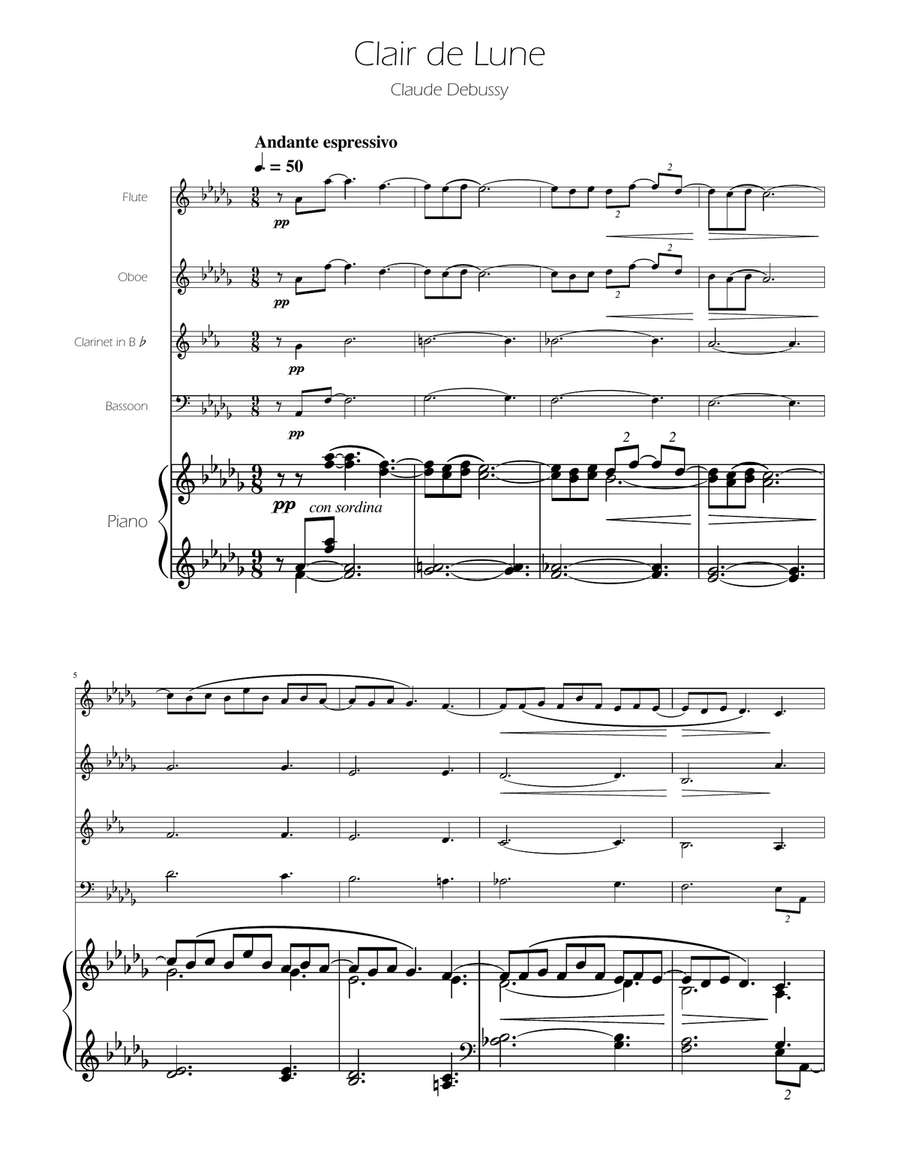 Clair de Lune - Woodwind Quartet Woodwind Quartet scores gallery preview page 1
