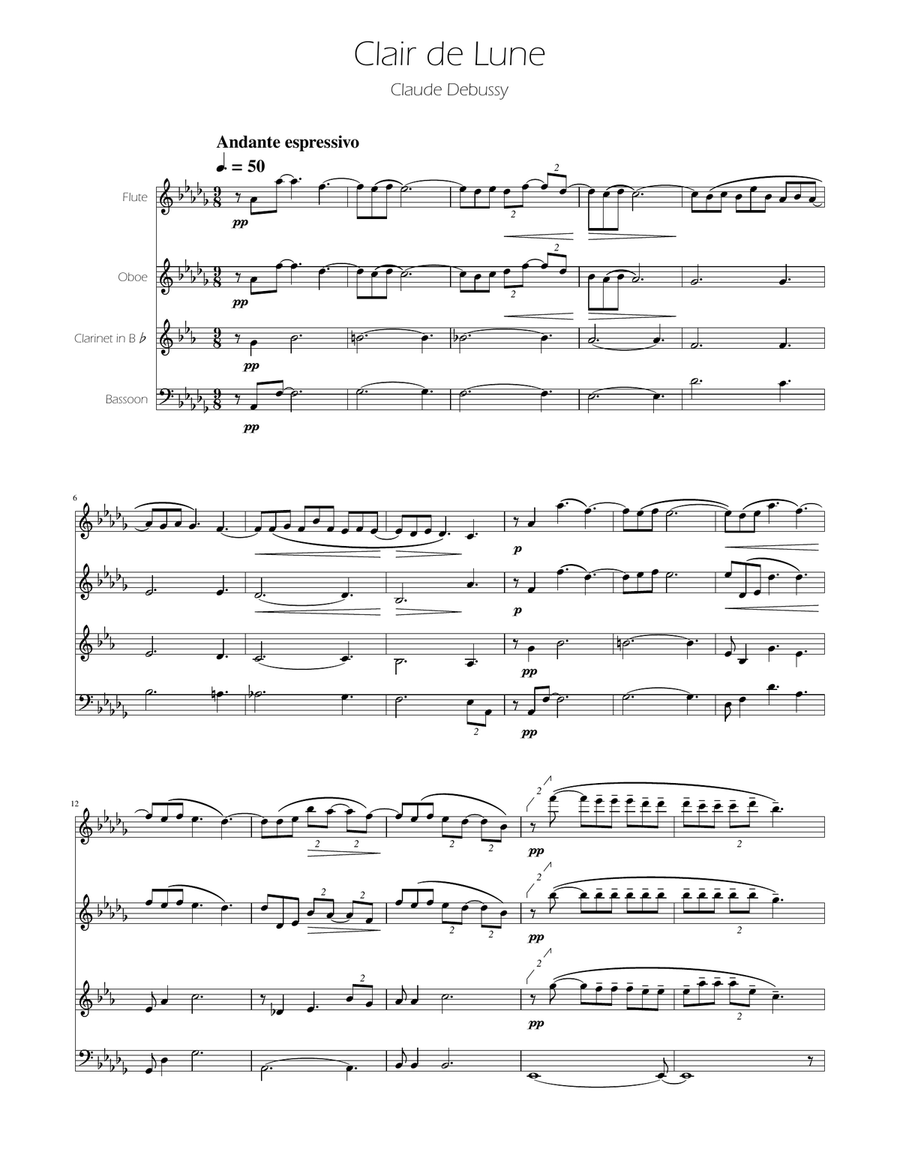Clair de Lune - Woodwind Quartet Woodwind Quartet scores gallery preview page 1