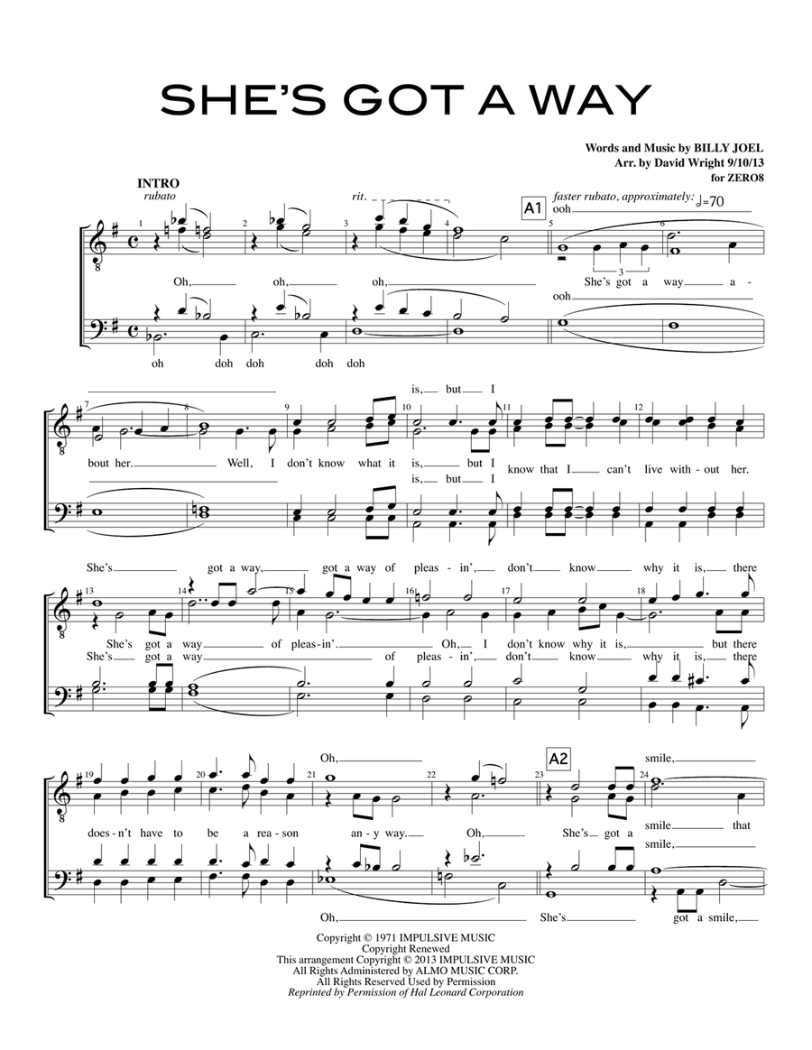 She's Got A Way She's Got A Way TTBB scores gallery preview page 1
