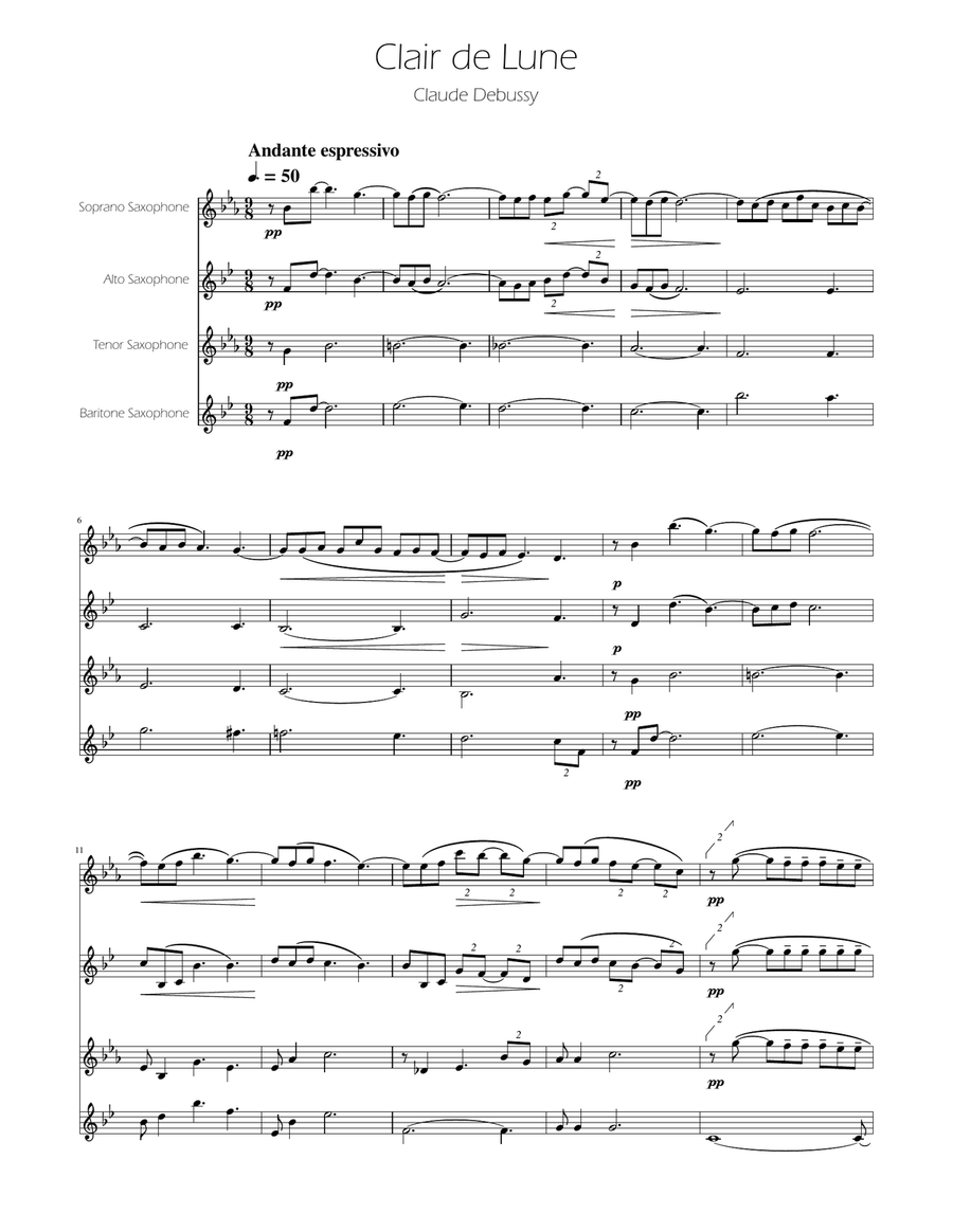 Clair de Lune - Sax Quartet Saxophone Quartet scores gallery preview page 1
