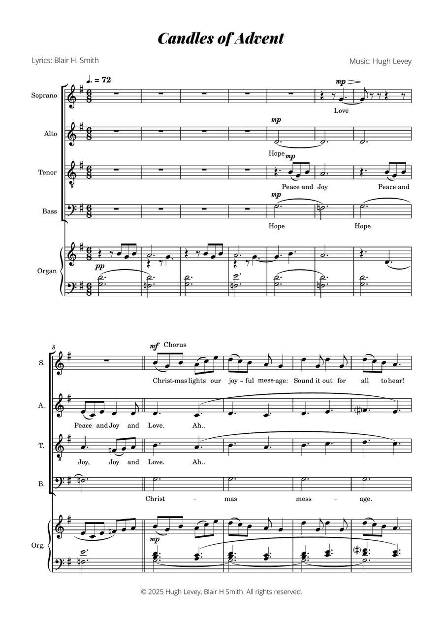Candles of Advent (a carol) for SATB with Organ accompaniment 4-Part scores gallery preview page 4