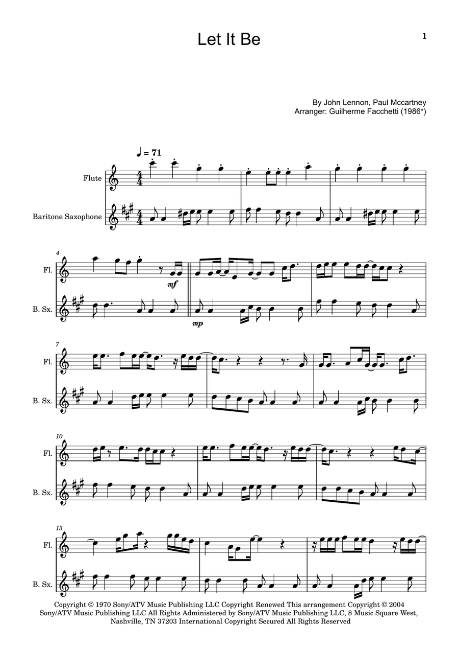 Let It Be Woodwind Duet scores gallery preview page 1