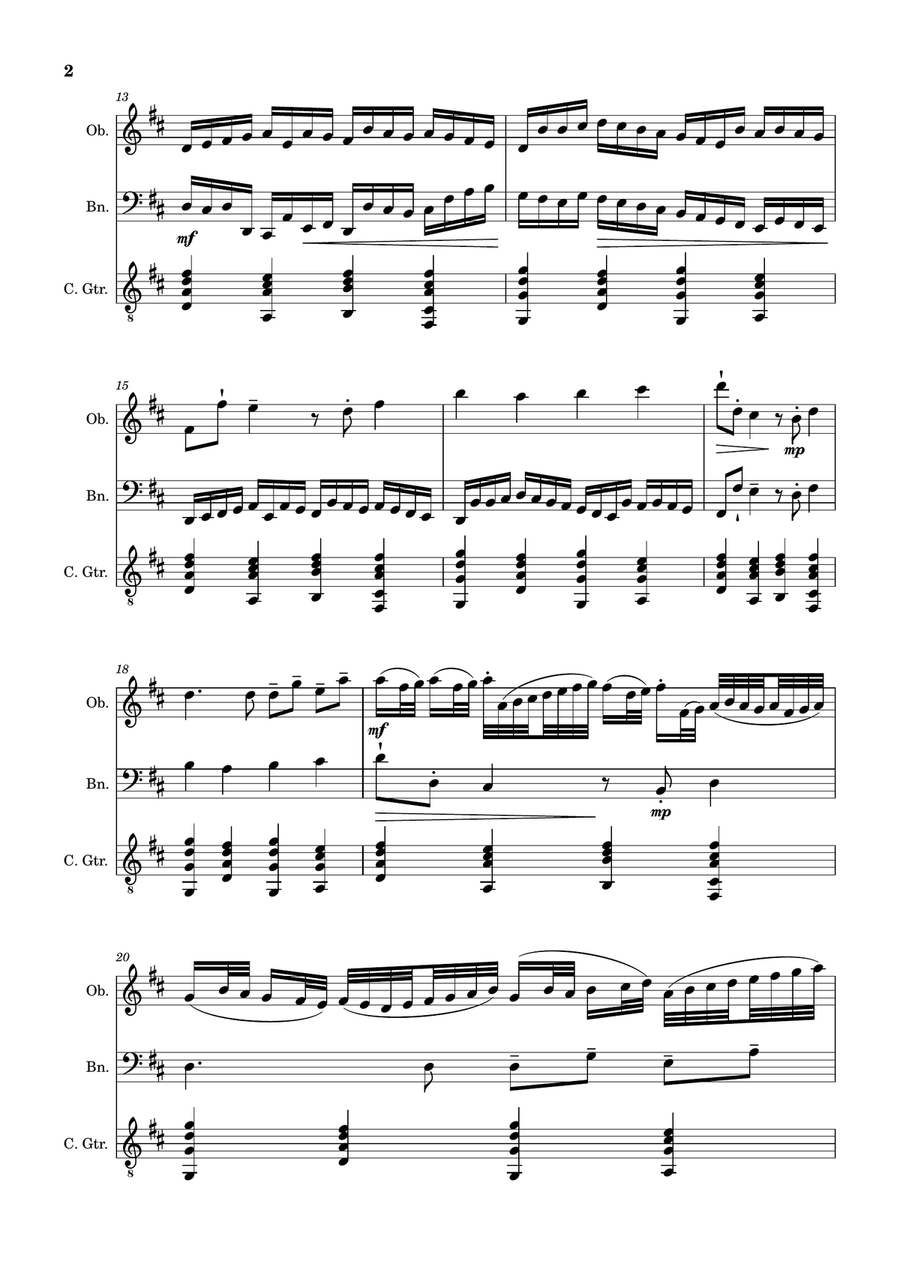 Canon in D Major, P.37; T.337. Oboe, Bassoon and Guitar. Score and Parts Chamber Music scores gallery preview page 2