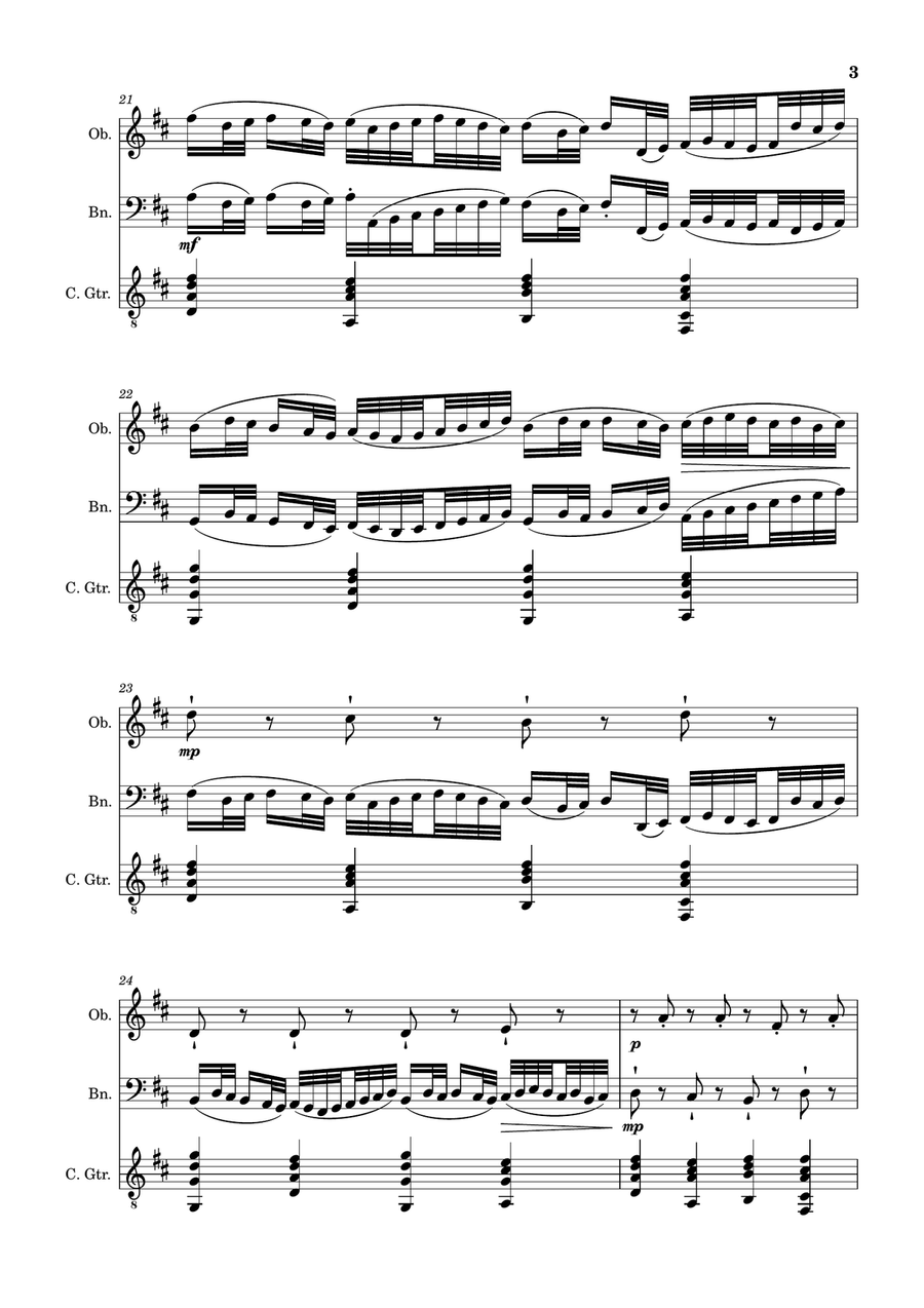 Canon in D Major, P.37; T.337. Oboe, Bassoon and Guitar. Score and Parts Chamber Music scores gallery preview page 3