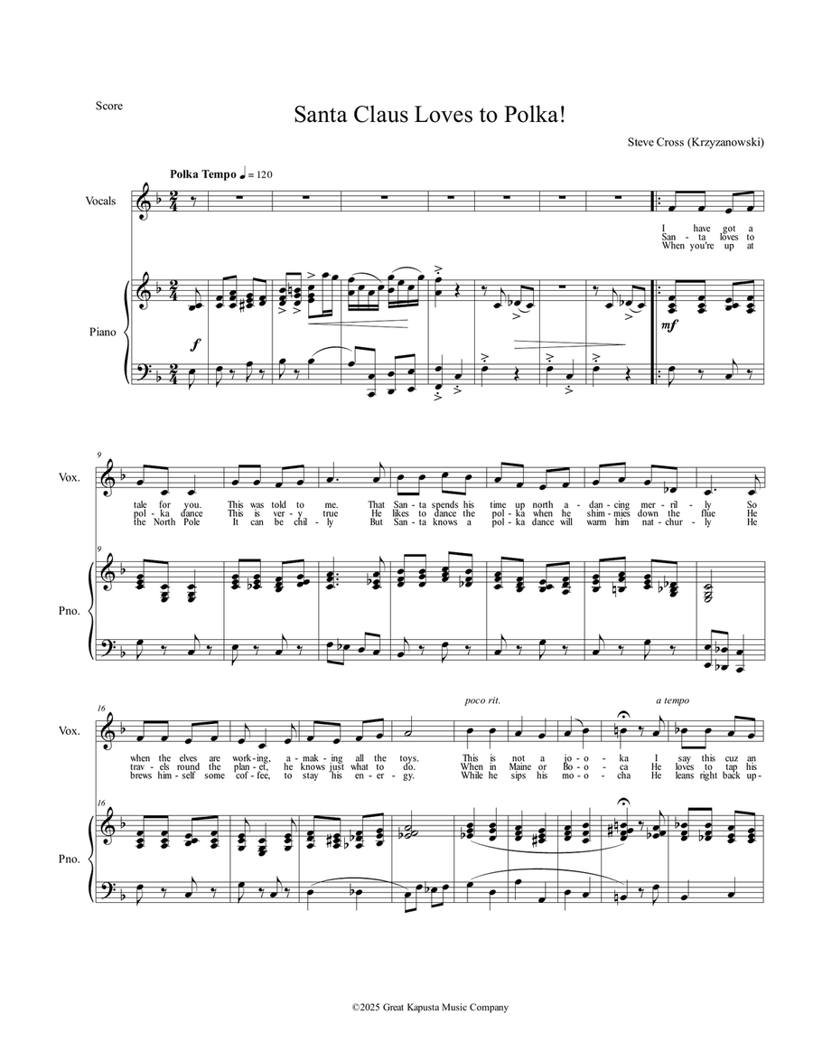 Santa Claus Loves to Polka Piano, Vocal scores gallery preview page 1