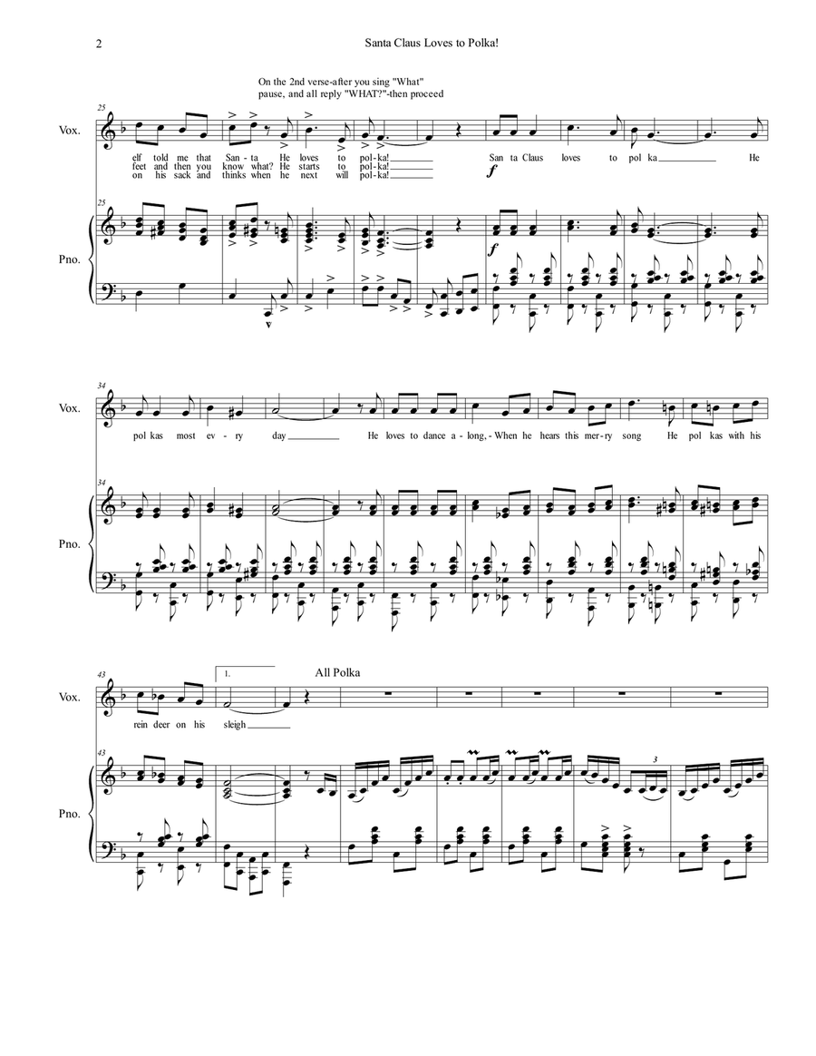 Santa Claus Loves to Polka Piano, Vocal scores gallery preview page 2