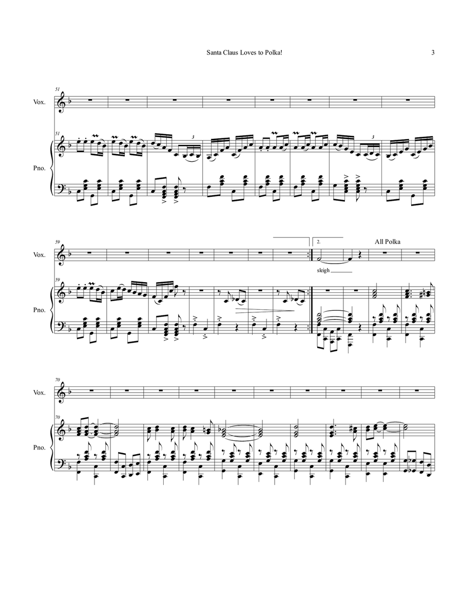 Santa Claus Loves to Polka Piano, Vocal scores gallery preview page 3
