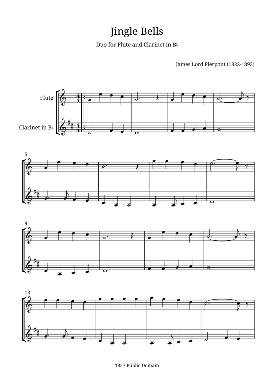 Jingle Bells Jingle Bells Woodwind Duet scores gallery preview page 1