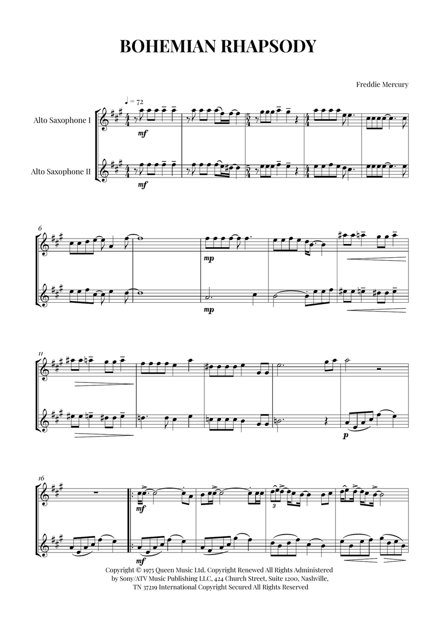 Bohemian Rhapsody Bohemian Rhapsody Woodwind Duet scores gallery preview page 1