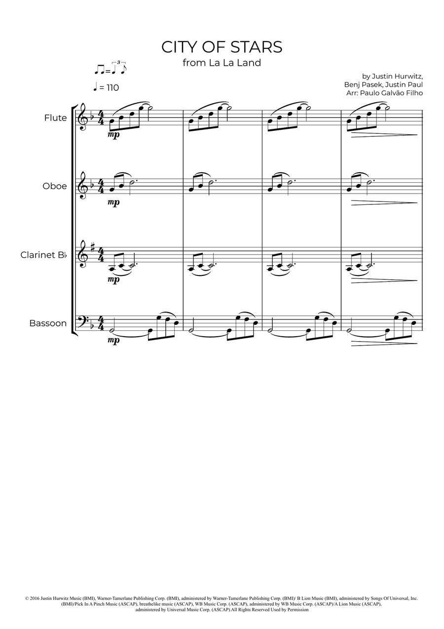 City Of Stars City Of Stars Woodwind Quartet scores gallery preview page 2