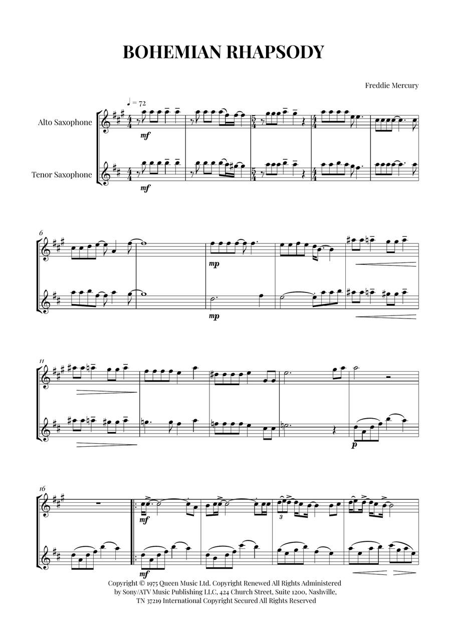 Bohemian Rhapsody Bohemian Rhapsody Woodwind Duet scores gallery preview page 1