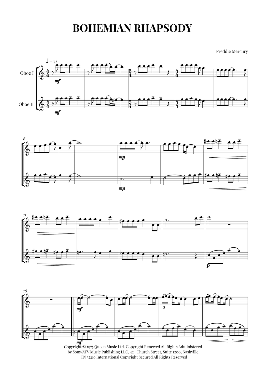Bohemian Rhapsody Bohemian Rhapsody Woodwind Duet scores gallery preview page 1
