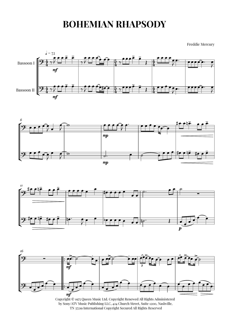 Bohemian Rhapsody Bohemian Rhapsody Woodwind Duet scores gallery preview page 1