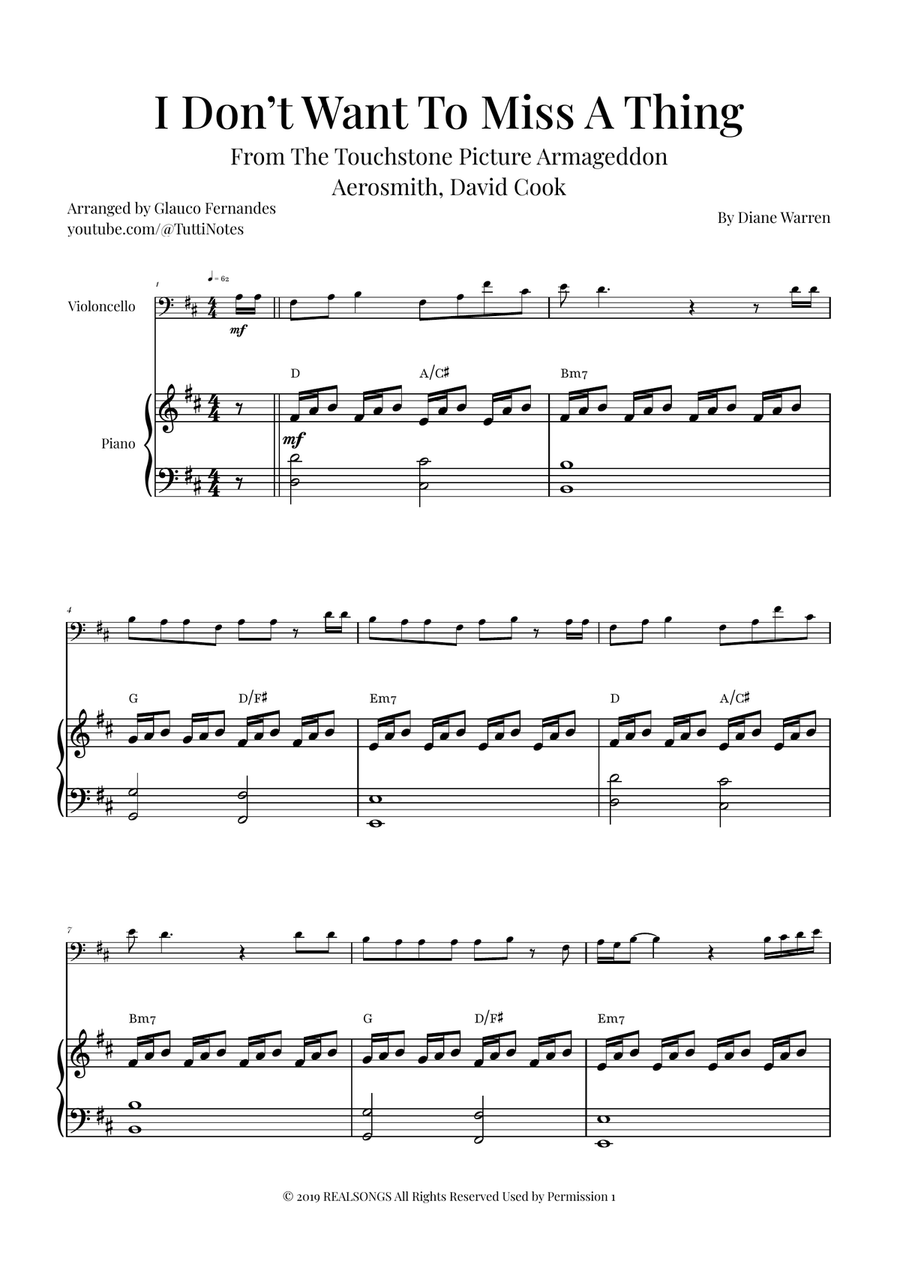 I Don't Want To Miss A Thing Piano scores gallery preview page 1