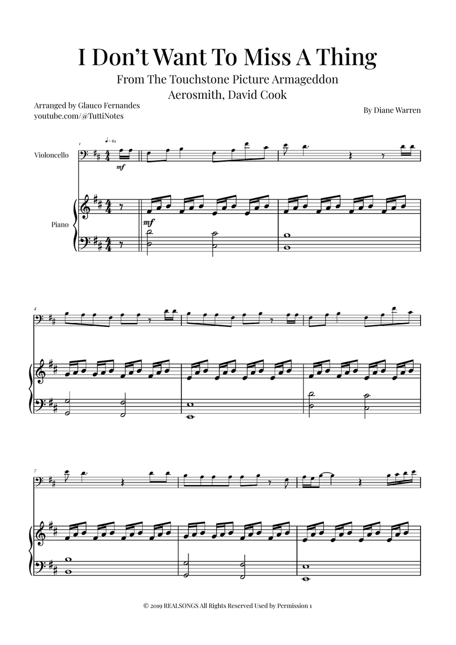 I Don't Want To Miss A Thing Piano scores gallery preview page 1