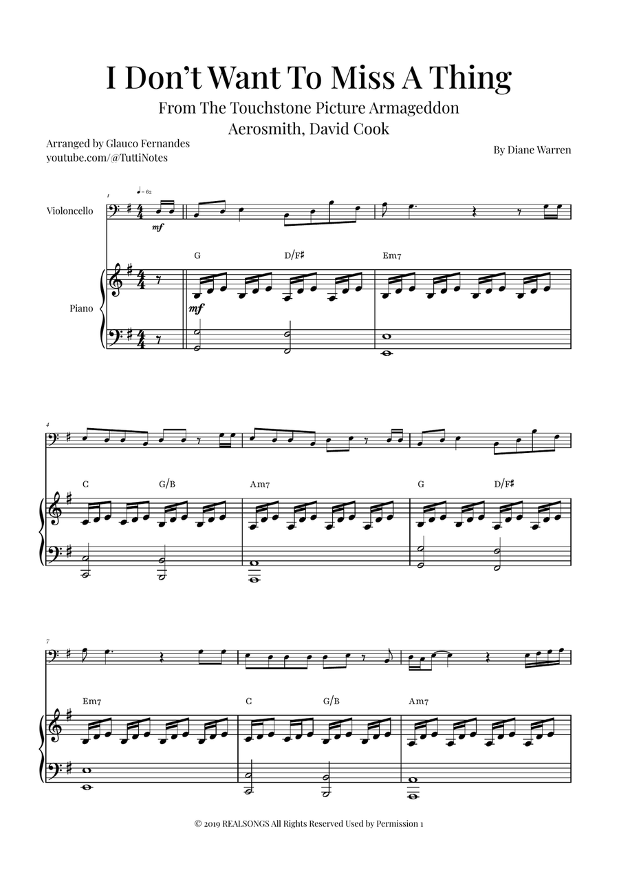 I Don't Want To Miss A Thing Piano scores gallery preview page 1
