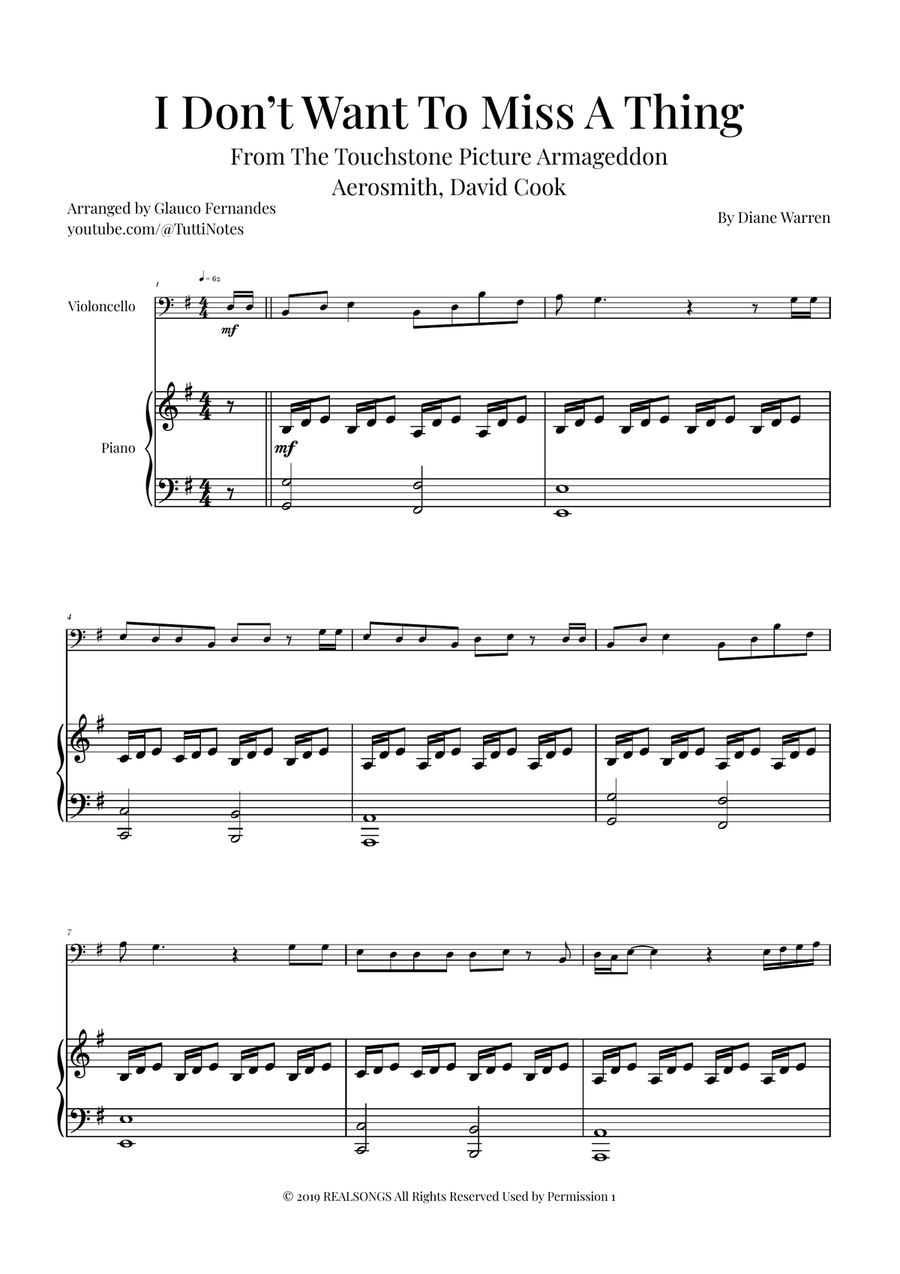 I Don't Want To Miss A Thing Piano scores gallery preview page 1