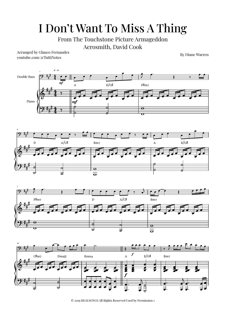 I Don't Want To Miss A Thing Double Bass scores gallery preview page 1