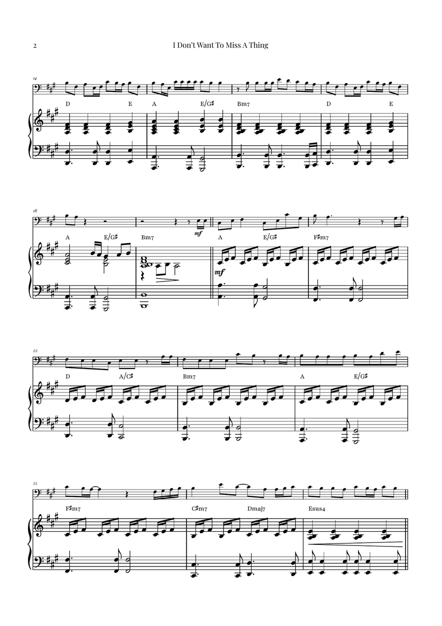 I Don't Want To Miss A Thing Double Bass scores gallery preview page 2