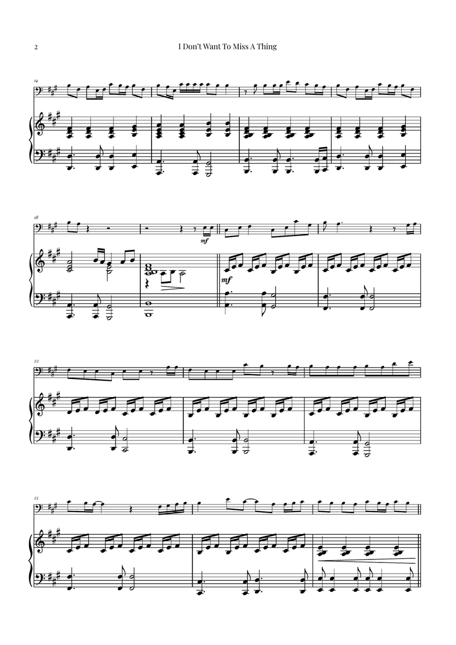 I Don't Want To Miss A Thing Double Bass scores gallery preview page 2