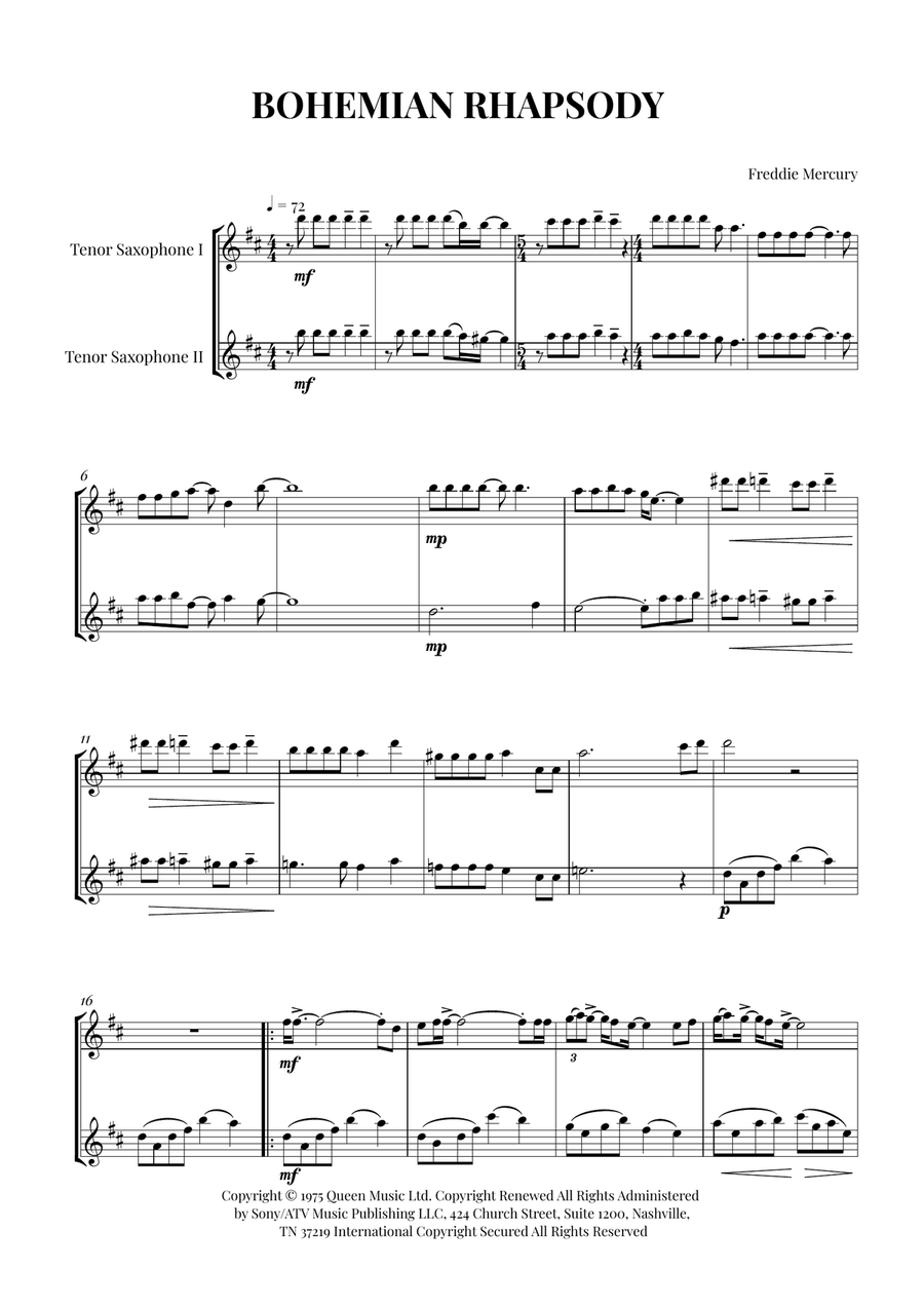 Bohemian Rhapsody Bohemian Rhapsody Woodwind Duet scores gallery preview page 1